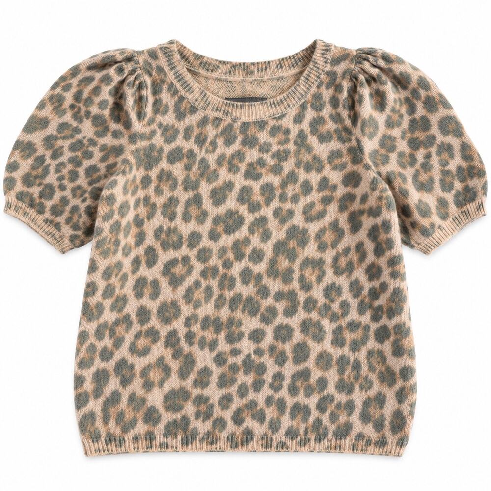 By Anthropologie Leopard Print Puff Sleeve Sweater Top Size M Animal Print